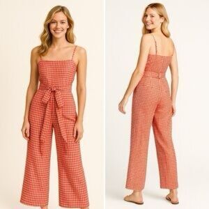 J. Crew Linen Pants & Jumpsuits Orange & Light Gray Stripe Checkered Size 2